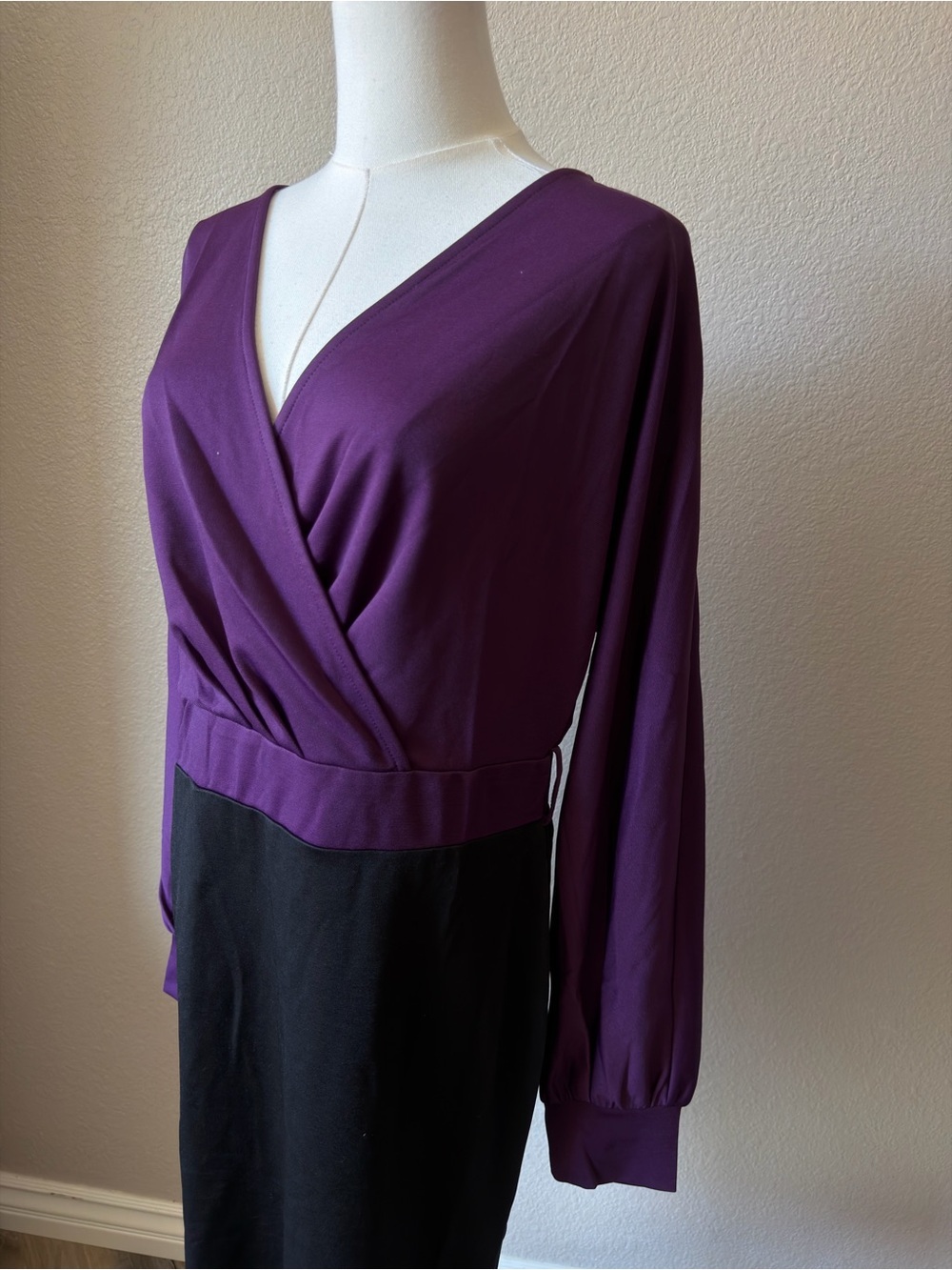 NWT Grace Karin Purple and Black Wrap Midi Dress, Large - Picture 2 of 9